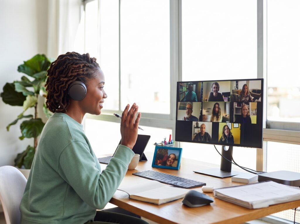 A picture of a Ghanaian lady working remotely